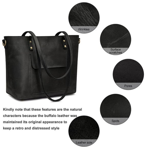 S Zone Women's Bag Large Tote Brown Laptop Crazy Horse Leather Pockets Neutral - Picture 13 of 13